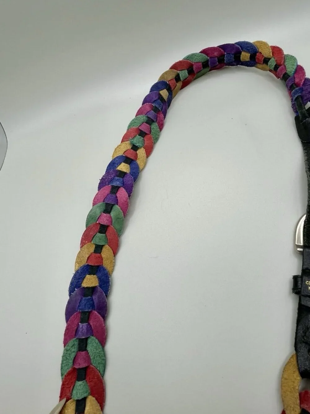 VTG 80s Rainbow Braided Genuine Leather Belt Size Large Colorblock Retro Funky